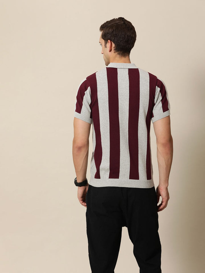 Mr Bowerbird Tailored Fit Striped Polo Collar Pure Cotton T-shirt