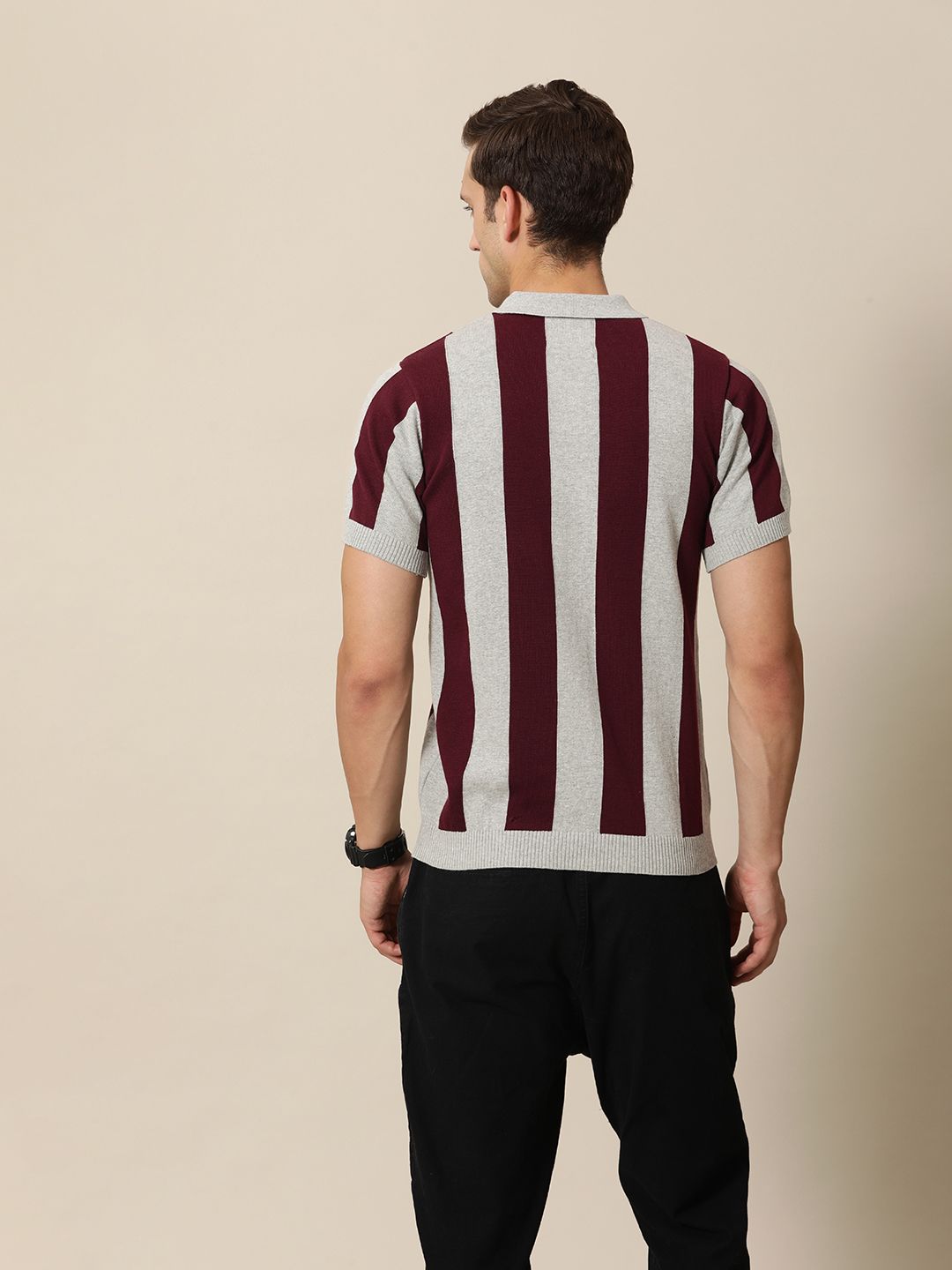 Mr Bowerbird Tailored Fit Striped Polo Collar Pure Cotton T-shirt