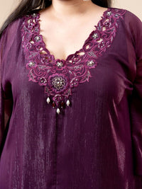 Set Kaftan & Seluar Co-Ords Sulam Mamicha Mehfil V-Neck