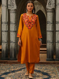 House of Chikankari Women Mustard Yellow Woollen Aari Embroidered Kurta Set