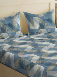 Aura Turquoise Blue & Brown Printed Dilengkapi Cadar King 300TC Dengan 2 Sarung Bantal