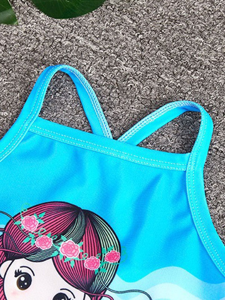 YK Girls Printed Shoulder Straps Swimwear
