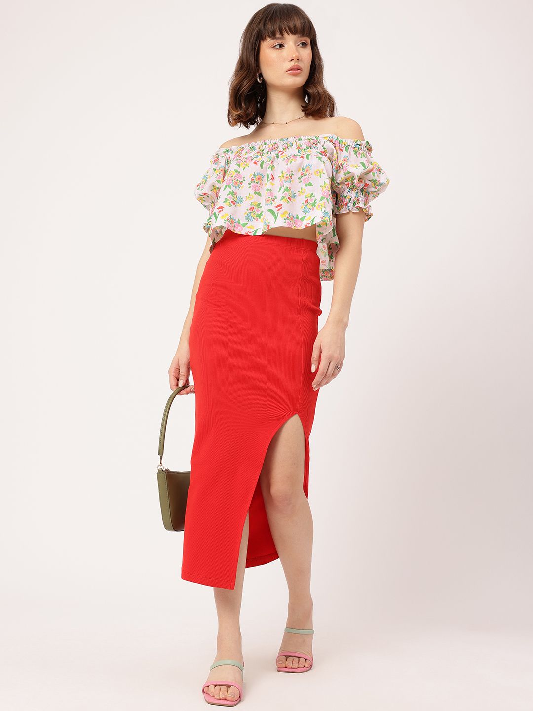 DressBerry Sassy Sweetheart Floral Print Smocked Bardot Top