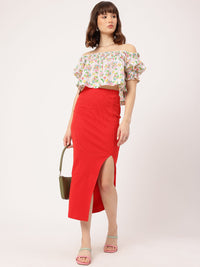 DressBerry Sassy Sweetheart Floral Print Smocked Bardot Top
