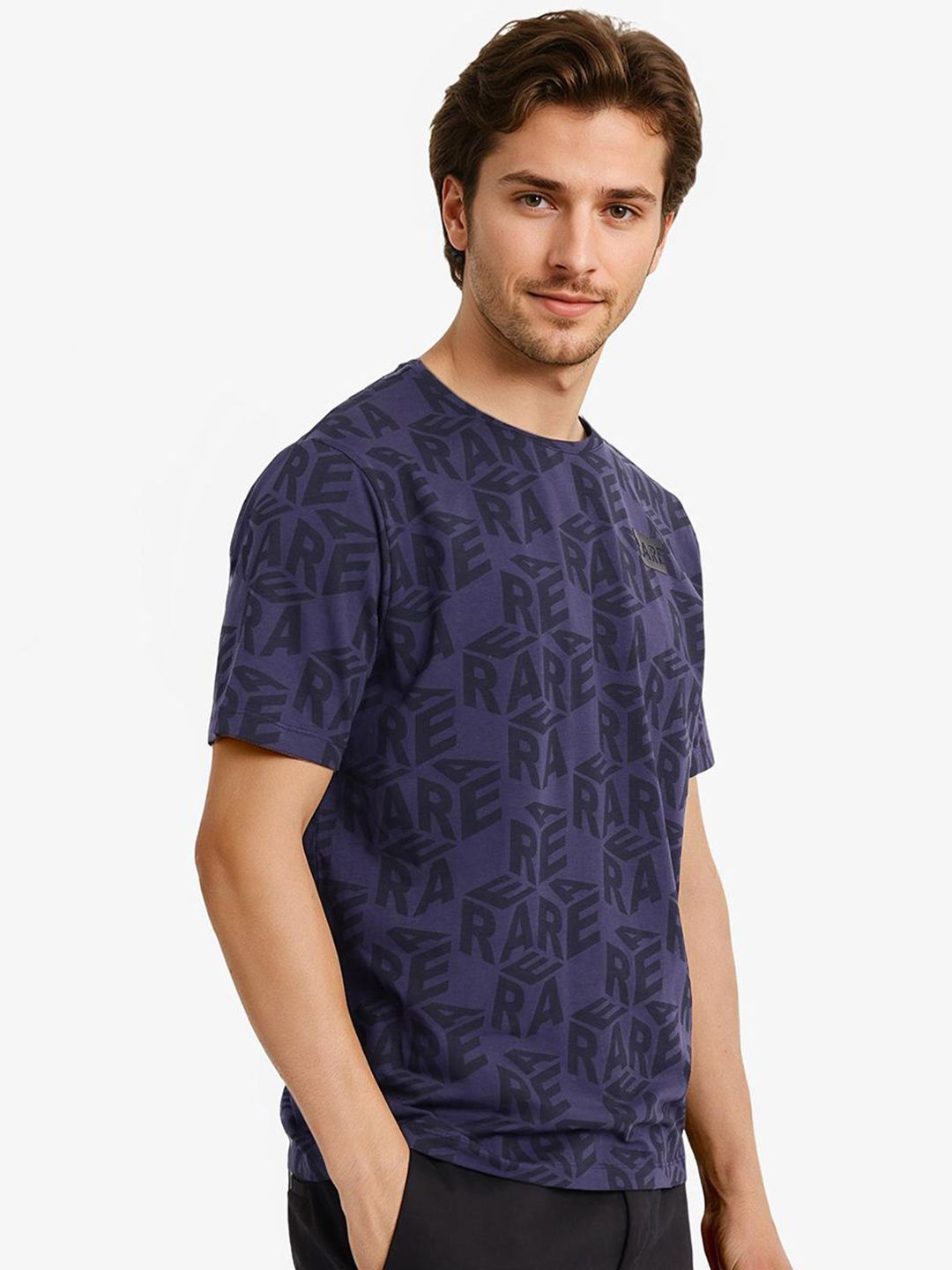 RARE RABBIT Men Typography Printed Round Neck Cotton T-shirt