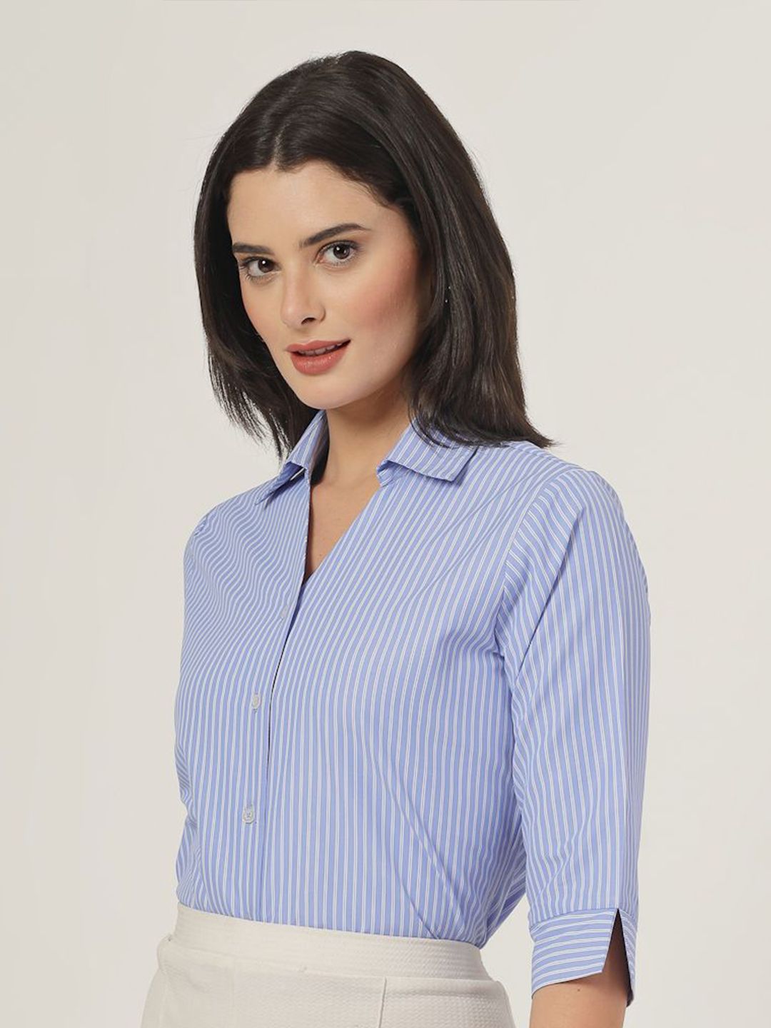 Style Quotient Women Smart Spread Collar Vertical Striped Formal Shirt