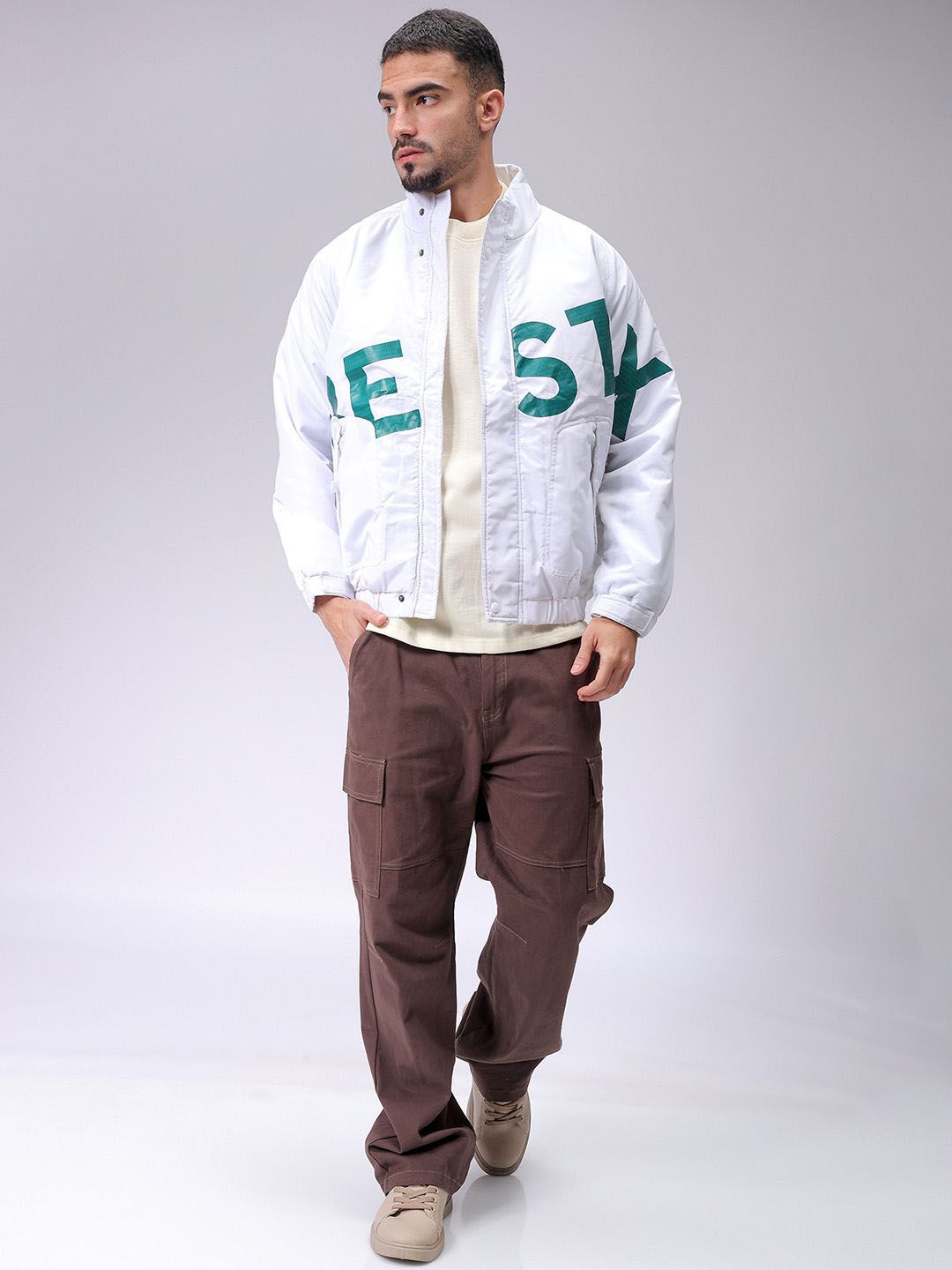 The Indian Garage Co Men Lightweight Puffer Jacket with Patchwork