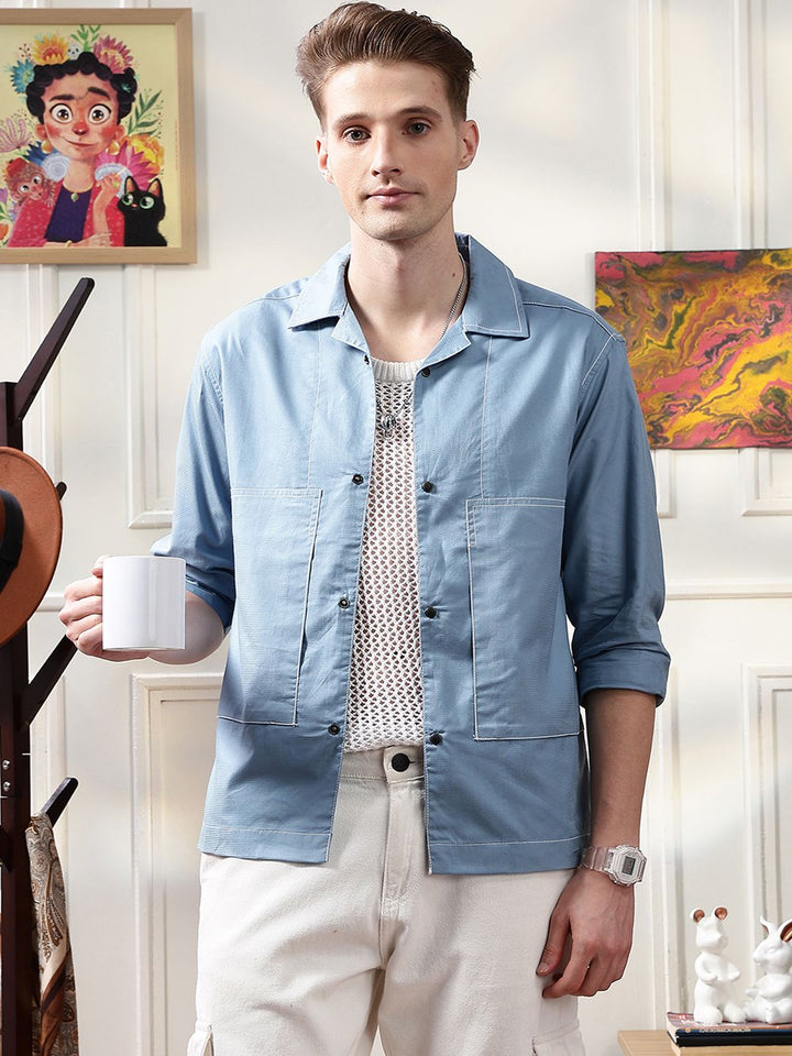 Eszett Cuban Collar Cotton Casual Shirt