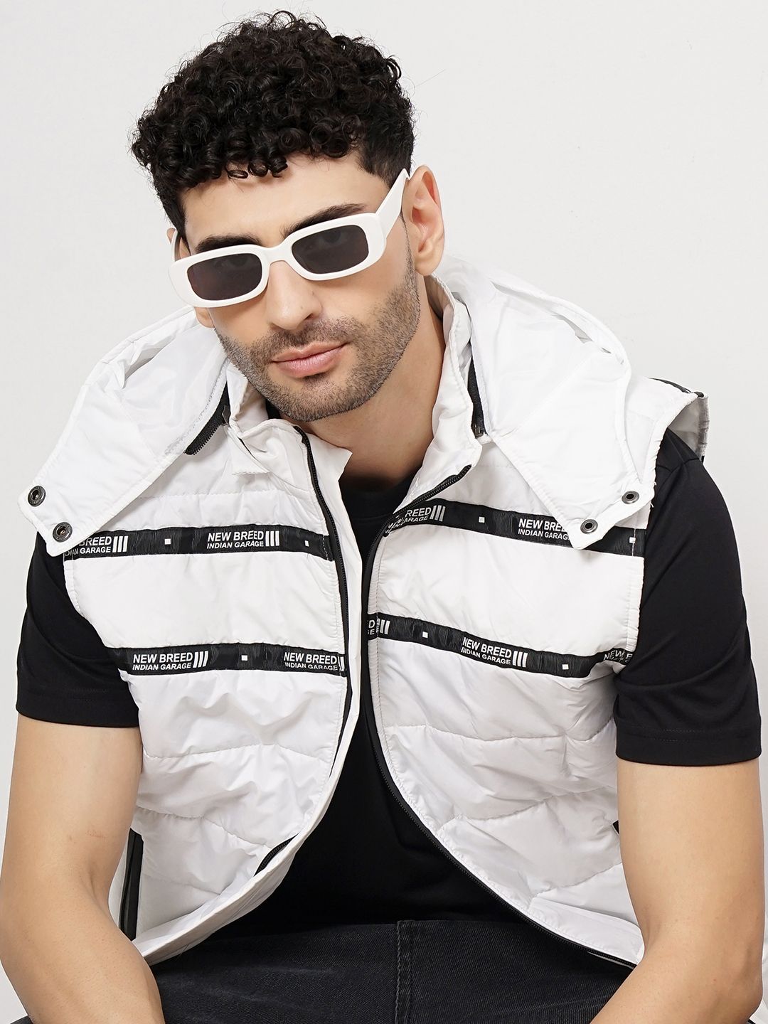 The Indian Garage Co Men Slim Fit Puffer Jacket with Detachable Hood