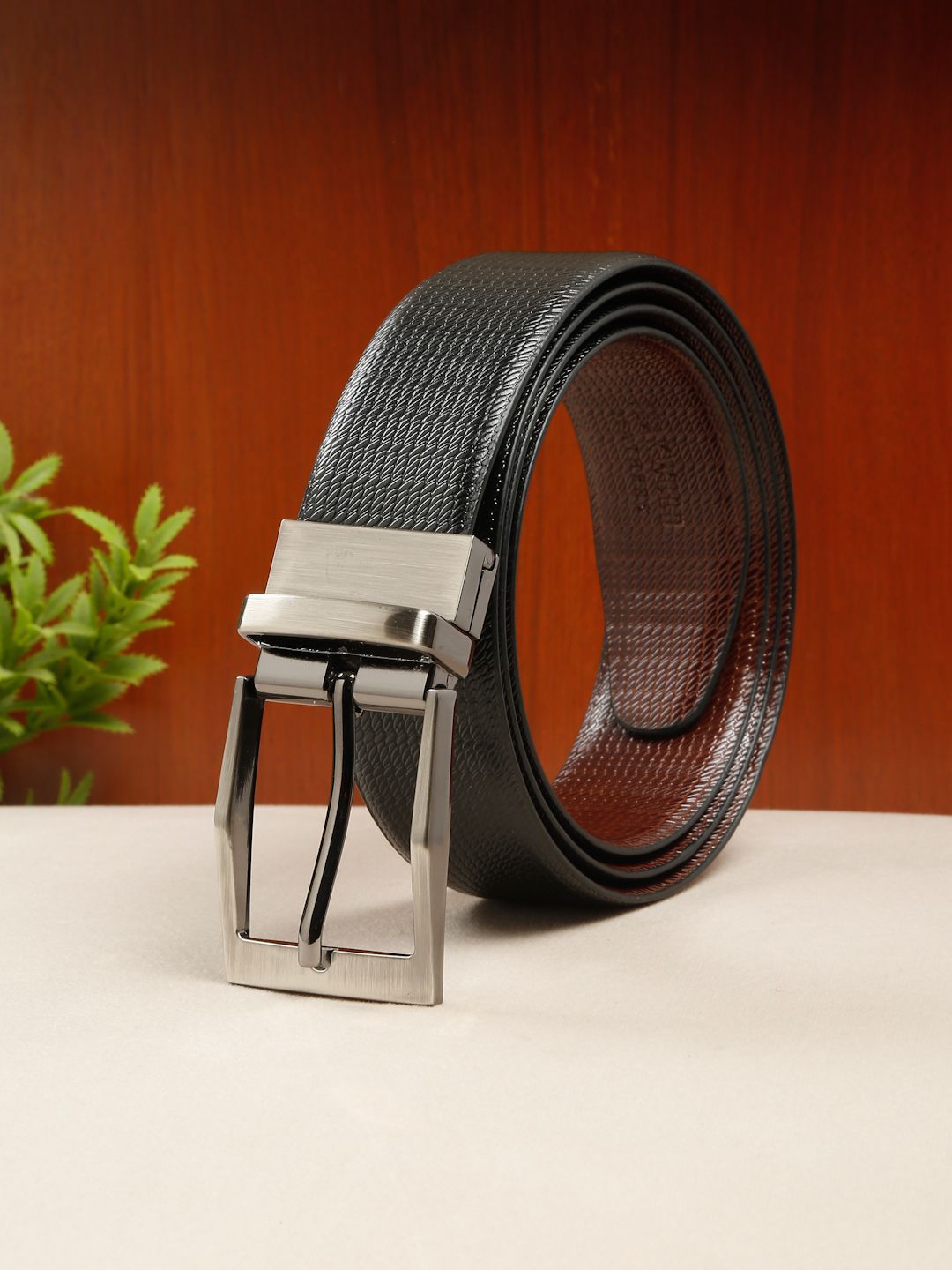 Teakwood Leathers Men Textured Leather Reversible Formal Belt