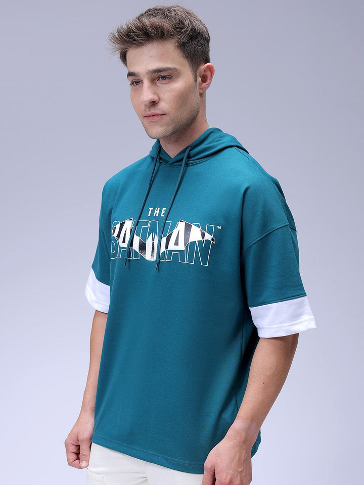 The Indian Garage Co Men Oversized Batman Printed Overhead Hooded Sweatshirt