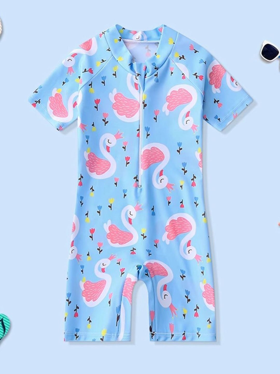 YK Girls Printed Round Neck Legsuit