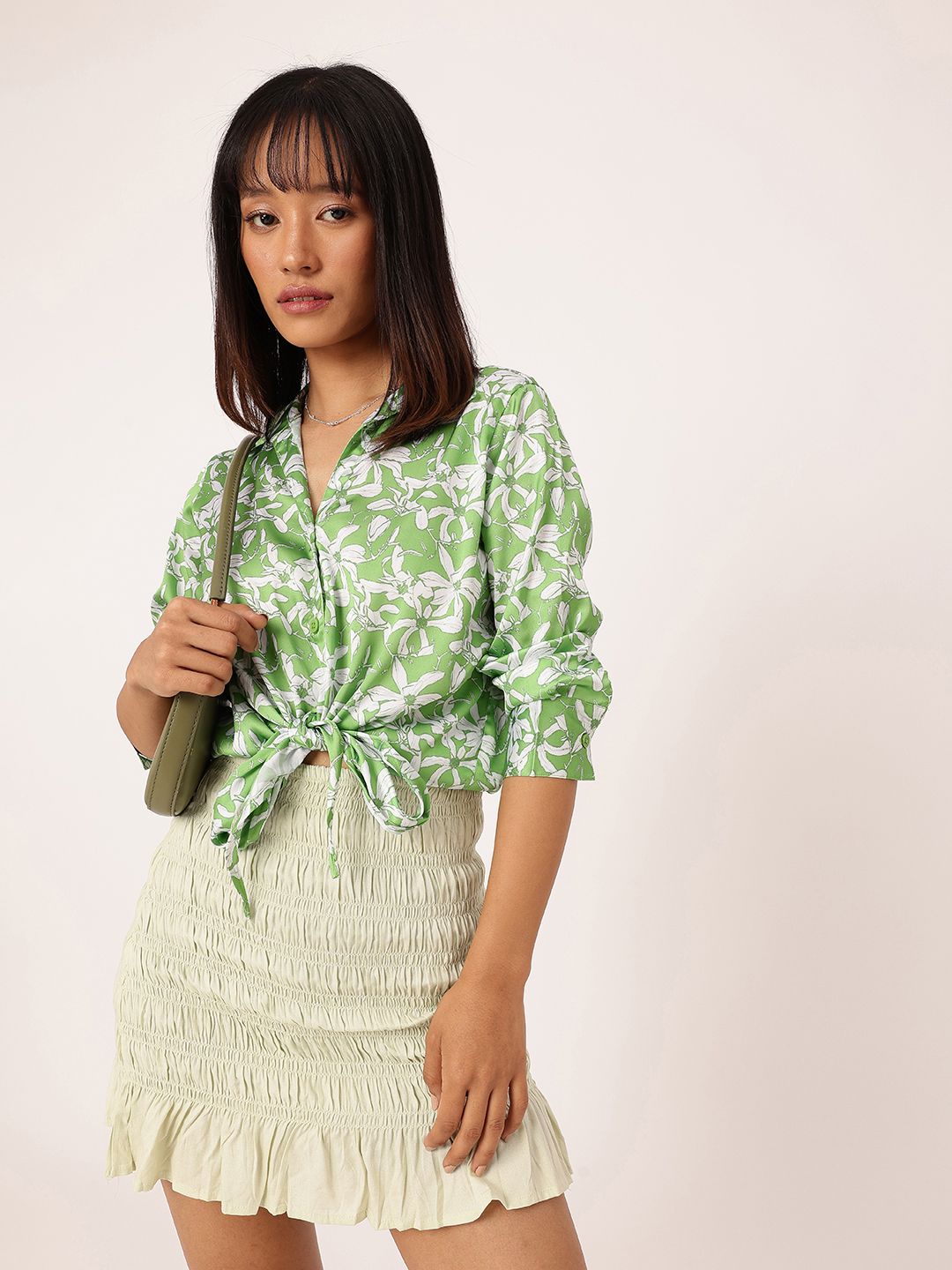 DressBerry Spirited Petals Knot & Tie Hem Shirt