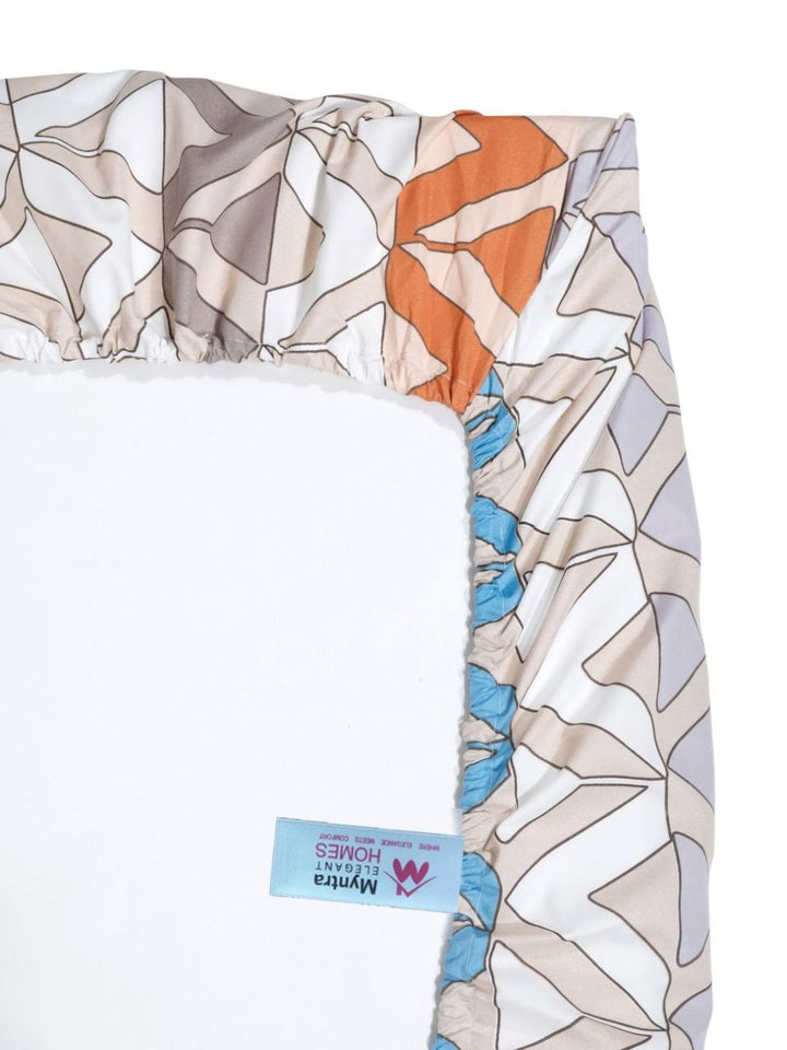 Myntra Elegant Homes Peach Geometric Cotton 300 TC Fitted King Cadar Halus dengan 2 Sarung Bantal-98 x 89 inci