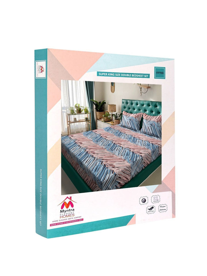 Myntra Elegant Homes Pink & Blue 300 TC Bedsheet with 2 Pillow Covers