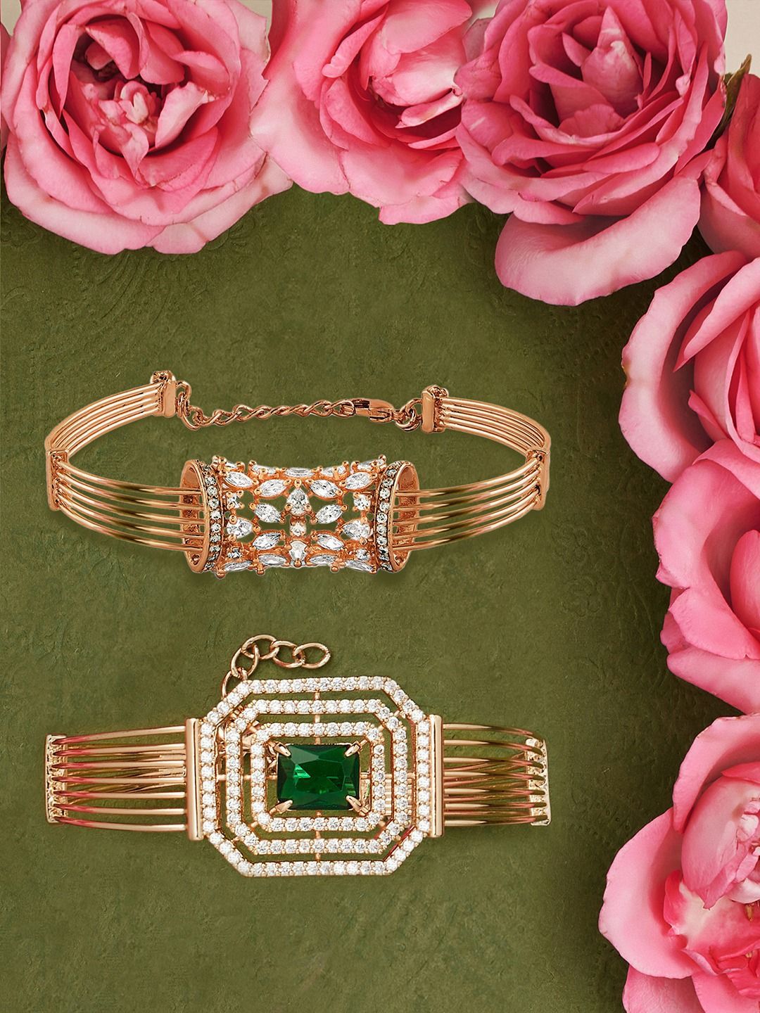 Set Mutiara Zaveri 2 Gelang Kada Cubic Zirconia Bersalut Emas Rose