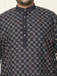 SOJANYA PLUS Geometrik Sulam Benang Kerja Sutera Kurta Lurus Kapas dengan Piyama