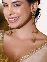 Rubans Oxidised 18K Gold Plated Flower Motif & Golden Ghungroo Beaded Long Drop Earrings