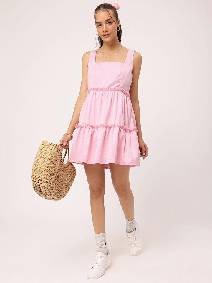 DressBerry Millennial Pink Tiered Mini Magic A-Line Dress