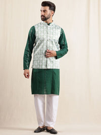 Anouk Men Geometric Embroidered Sequinned Pure Cotton Kurta & Pyjamas With Nehru Jacket