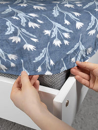 KLOTTHE Blue Floral Printed Dilengkapi 300 King Dilengkapi Cadar Katil Double Dengan 2 Sarung Bantal