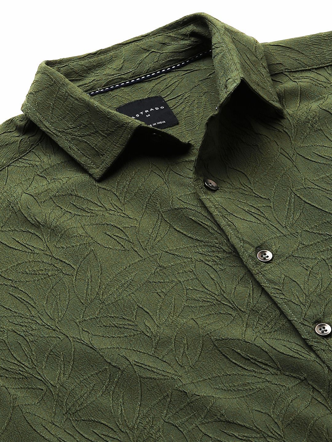VASTRADO Men Classic Spread Collar Textured Slim Fit Casual Shirt