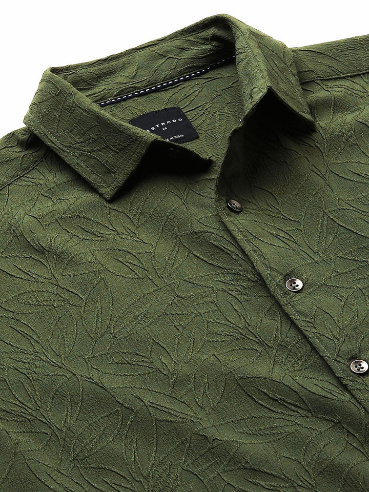 VASTRADO Men Classic Spread Collar Textured Slim Fit Casual Shirt