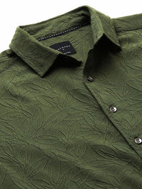 VASTRADO Men Classic Spread Collar Textured Slim Fit Casual Shirt