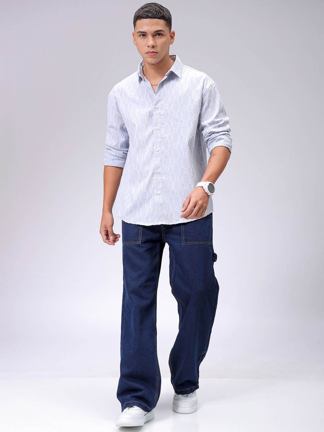 The Indian Garage Co Men Relaxed Fit Dobby Textured Resortwear Shirt