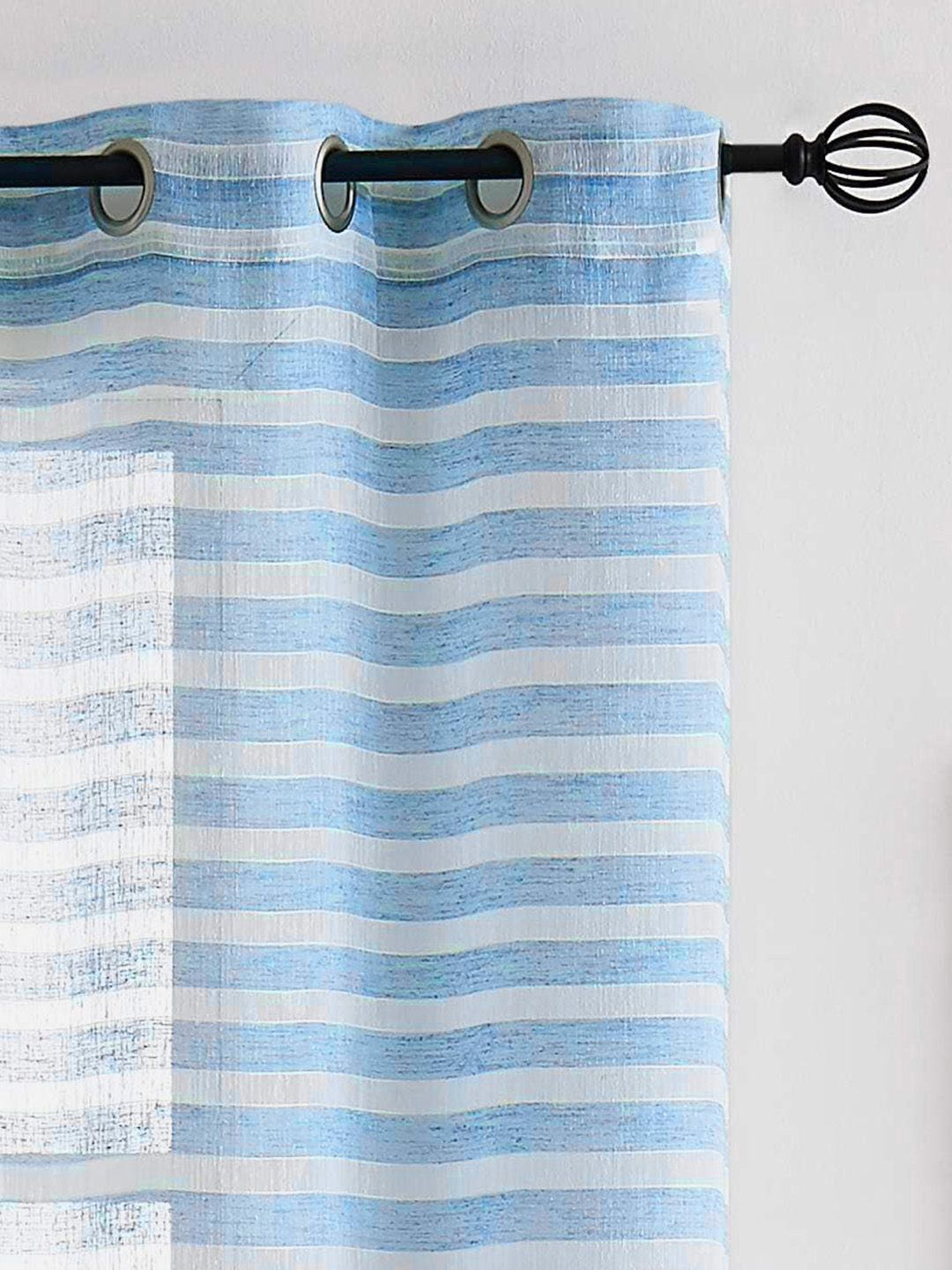 URBAN SPACE Blue & White 2 Pieces Striped Sheer Window Curtains