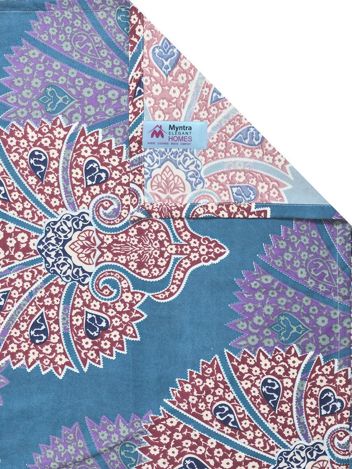Myntra Elegant Homes Blue Ethnic Motifs 300 TC Bedsheet With 2 Pillow Covers