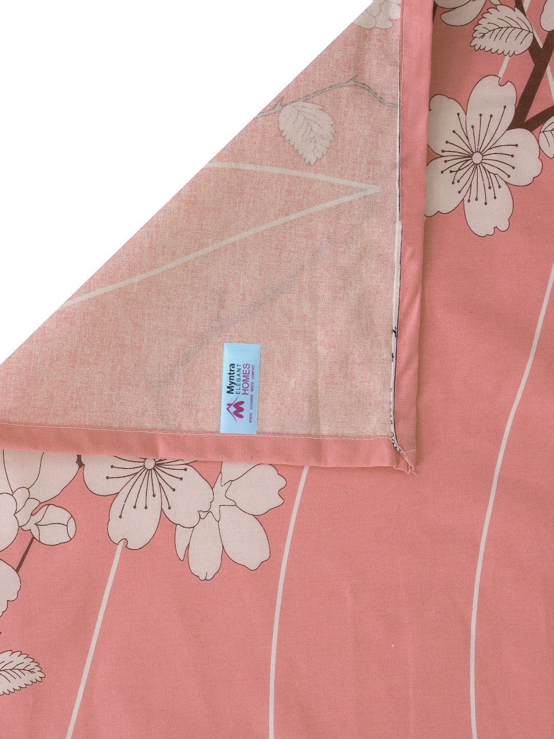 Myntra Elegant Homes Peach & Cream Floral Printed Flat 400 TC Cotton King Bedsheet with 2 Pillow Covers