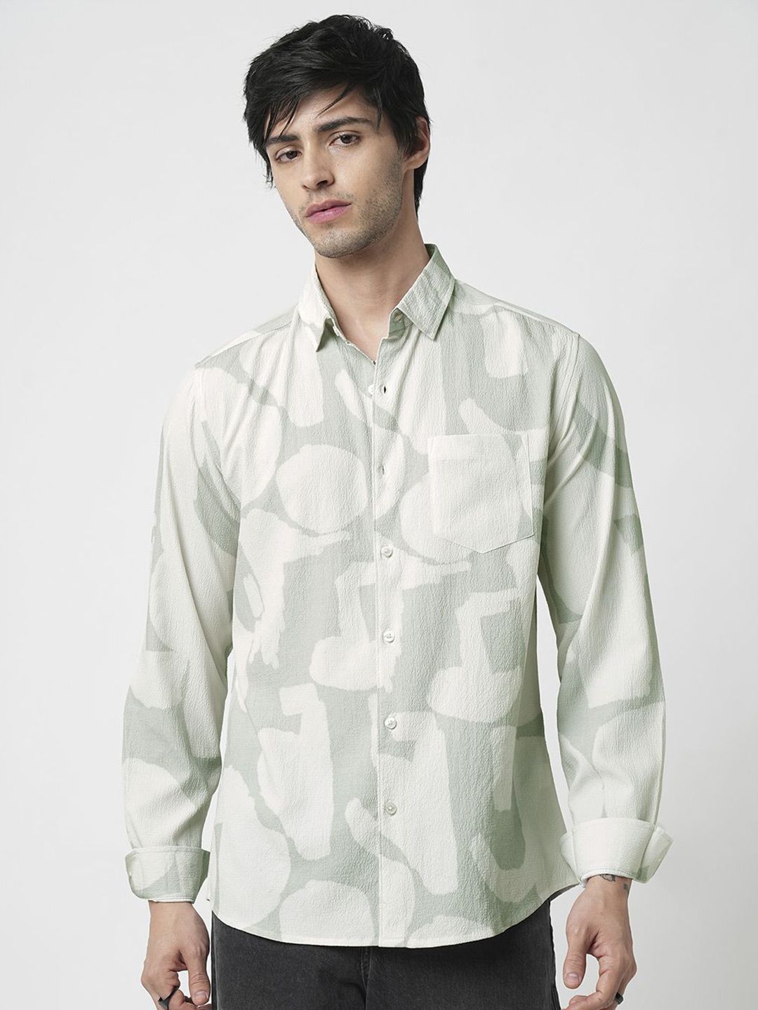 VASTRADO Men Classic Spread Collar Abstract Printed Slim Fit Casual Shirt
