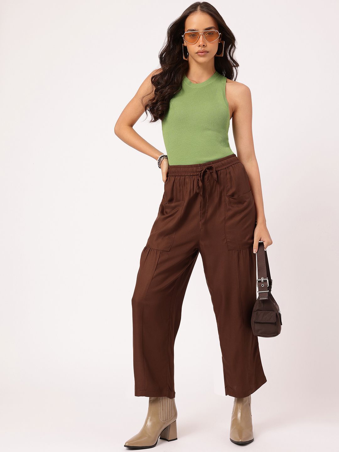 DressBerry Women Stylish Statement Relaxed Fit Trousers with Box Pockets