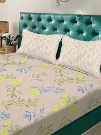 Set Cadar King Double Aura Beige & Blue Floral 300 TC 2.50 m x 2.25 m