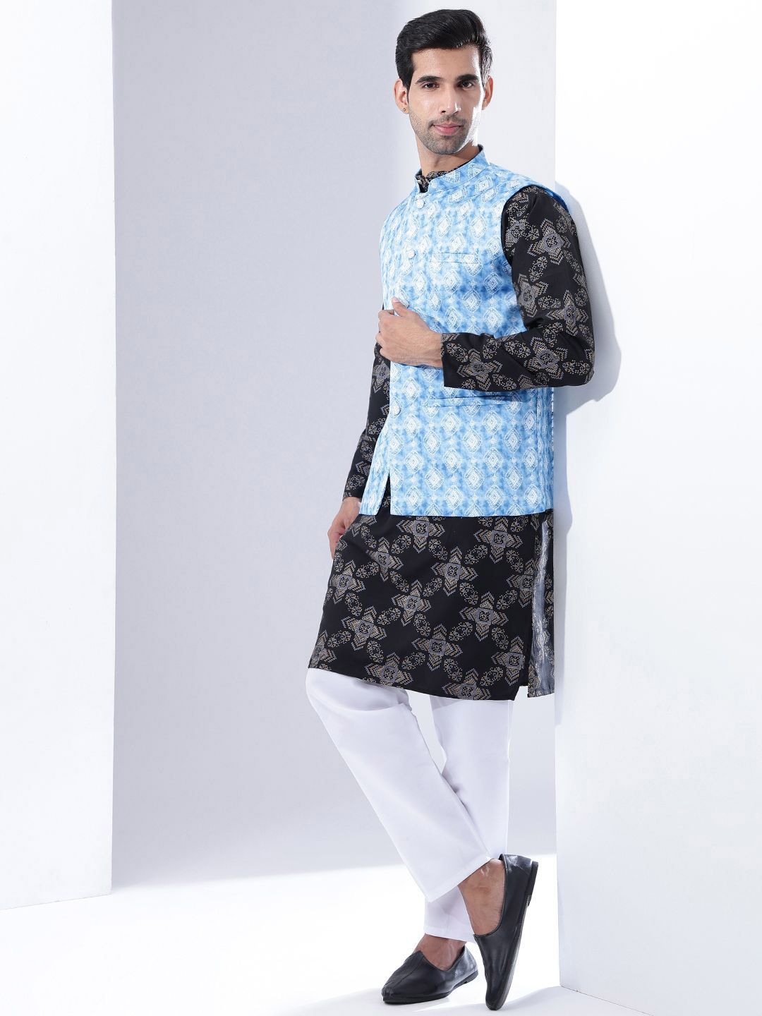 Anouk Men Printed Kurta with Pyjamas with Nehru Jacket