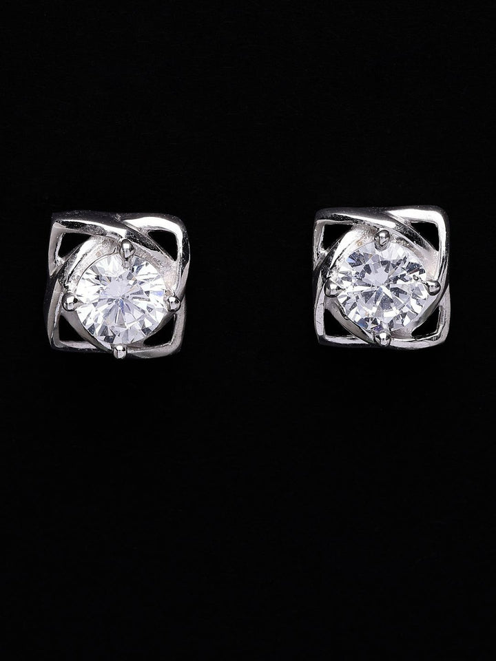 PANASH 925 Sterling Silver Rhodium-Plated Solitaire CZ-Studded Classic Studs