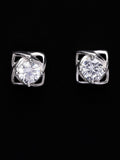 PANASH 925 Sterling Silver Rhodium-Plated Solitaire CZ-Studded Classic Studs