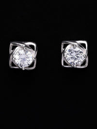 PANASH 925 Sterling Silver Rhodium-Plated Solitaire CZ-Studded Classic Studs