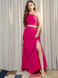 Berrylush Pink One Shoulder Crop Top With Skirt
