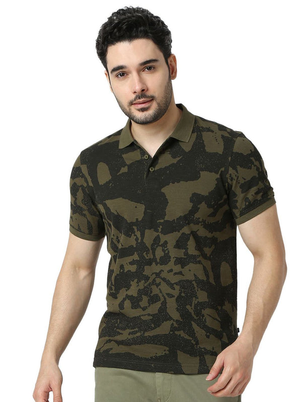 SPYKAR Men Typography Printed Polo Collar Pockets Slim Fit T-shirt