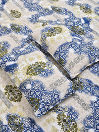 Myntra Elegant Homes Motif Etnik Biru 300 TC Cadar dengan 2 Sarung Bantal