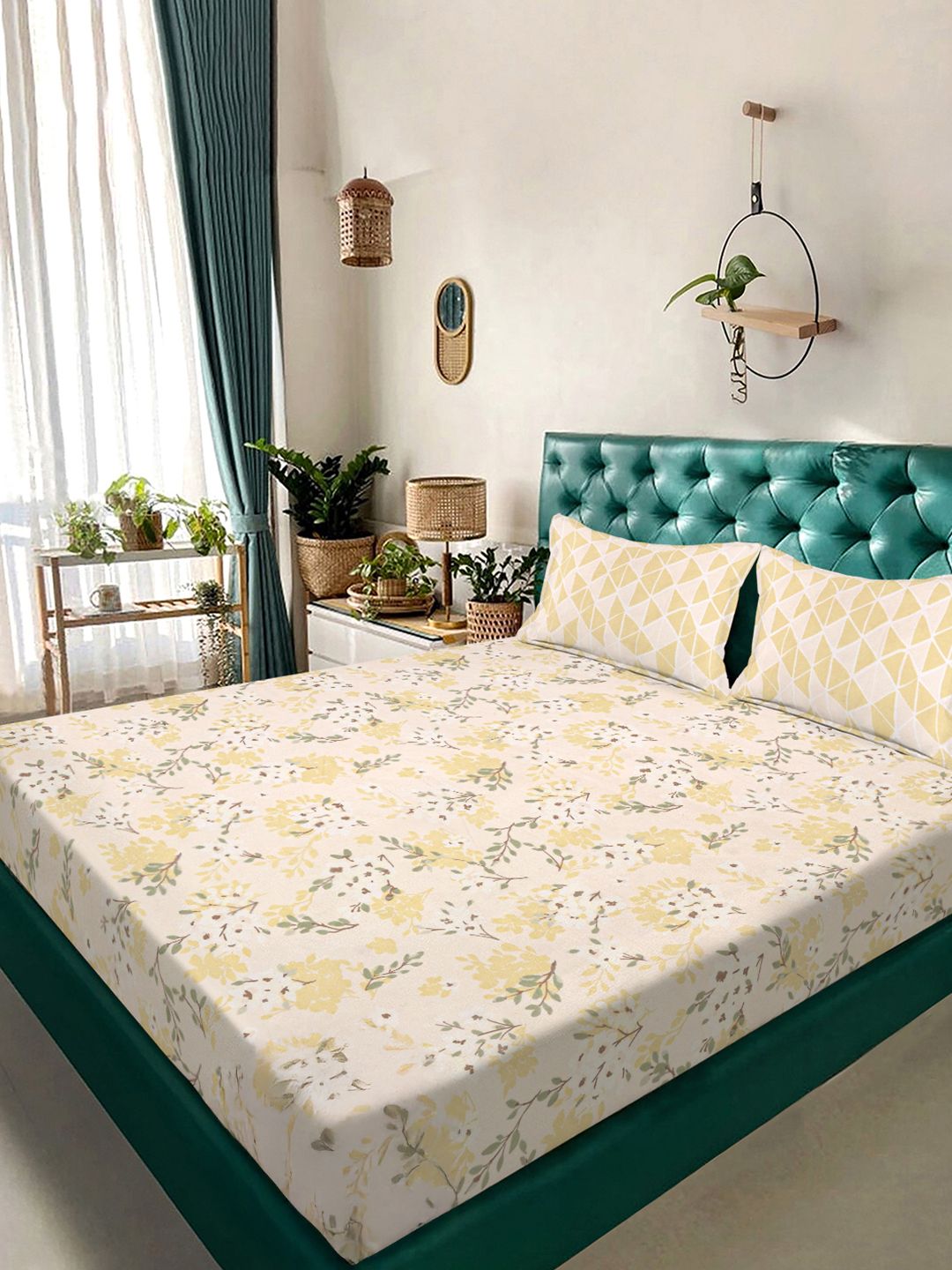 KLOTTHE Bunga Kuning 300 TC Cadar King dengan 2 Sarung Bantal