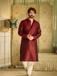 SOJANYA Men Maroon Woven Design Kurta Lurus