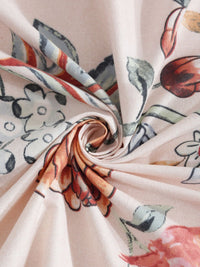 Aura Orange Floral Polycotton 300 TC King Fine Bedsheet dengan 2 Sarung Bantal-98 x 89 inci
