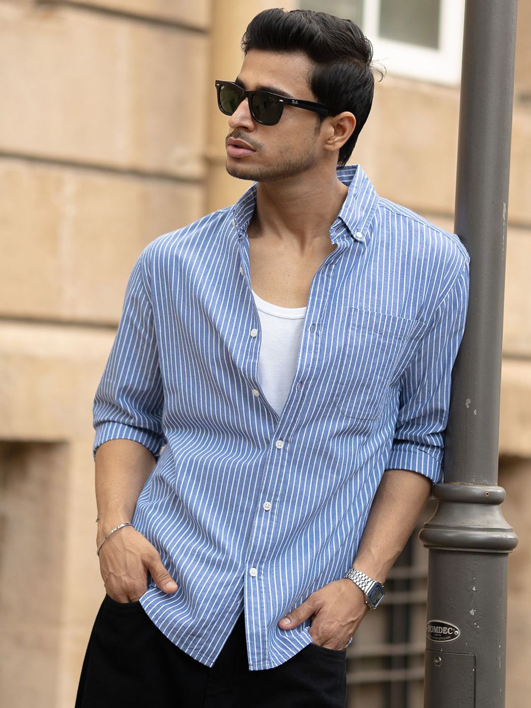 Powerlook Pin Striped Lightweight Pure Cotton Shirt