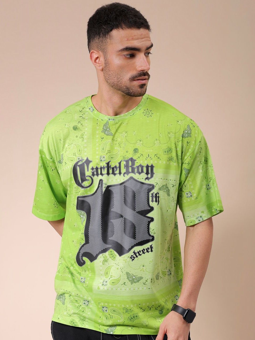 The Indian Garage Co Men Graphic Printed Round Neck Oversized T-shirt