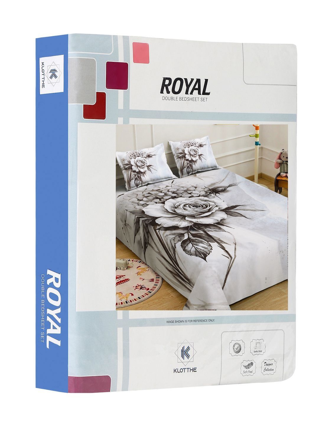 KLOTTHE White & Grey Floral Printed Flat 300 TC King Double Bedsheet Dengan 2 Sarung Bantal