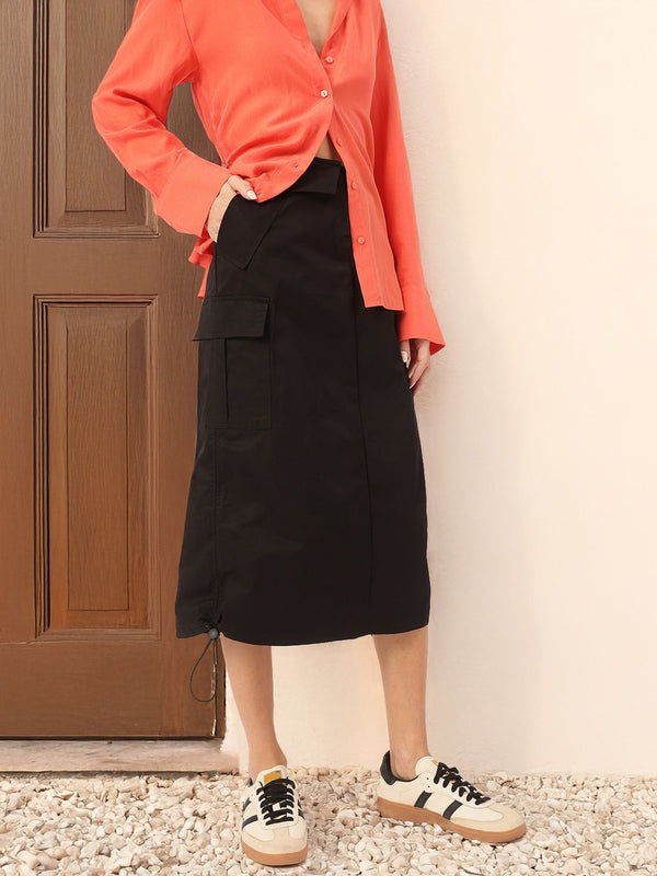 DressBerry Edgy Essentials Midi Straight Skirt with Toggle Hem