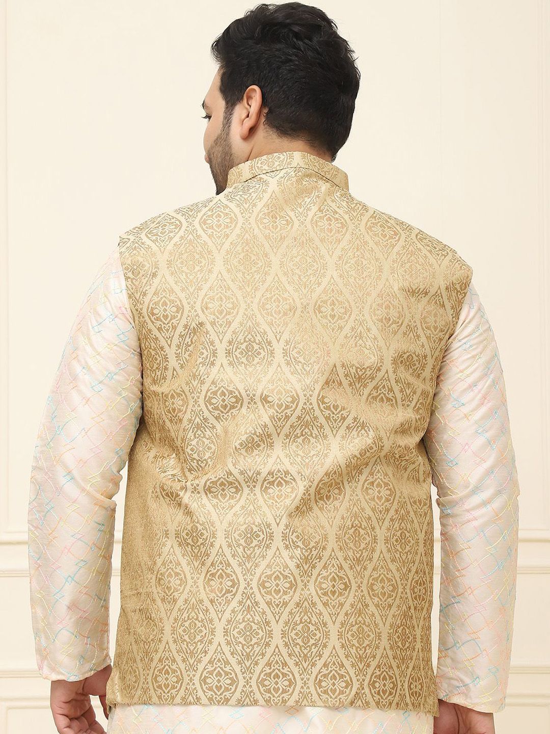 SOJANYA PLUS Lelaki Plus Size Printed Mandarin Collar Nehru Jaket